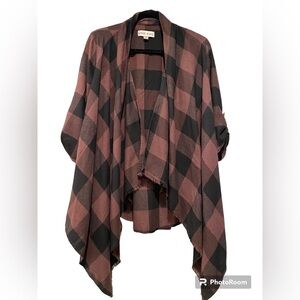 Knox Rose cascading open black and brown checkered shirt size medium